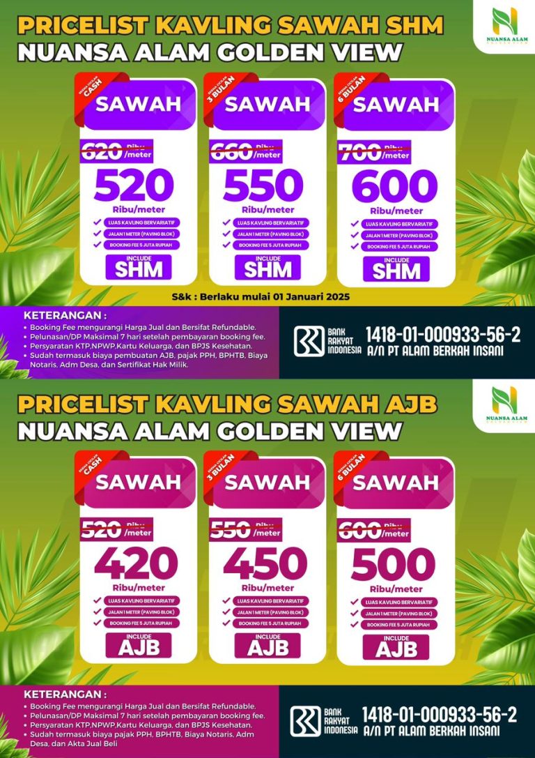 pricelist tanah kavling sawah nuansa alam golden view tanah murah bogor dijual